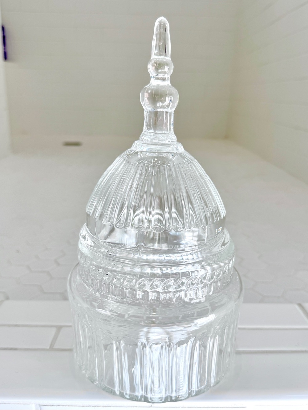 Vintage Crystal Texas State Capitol Building Candy Dish with Lid | Covered Candy